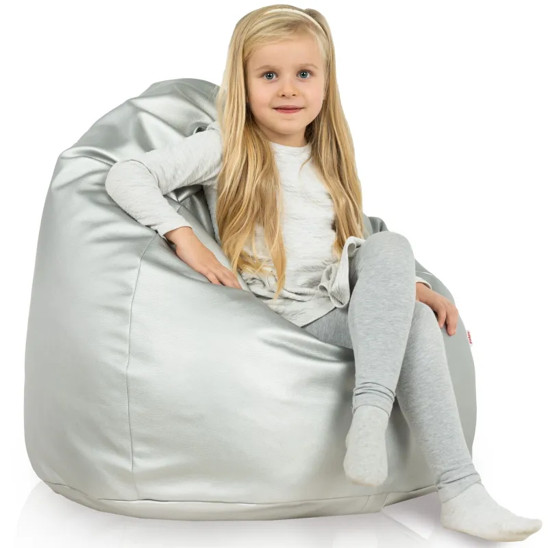 Lekka Biała Pufa Worek Sako Dla Dzieci Ekoskóra – Świetna do domu i ogrodu